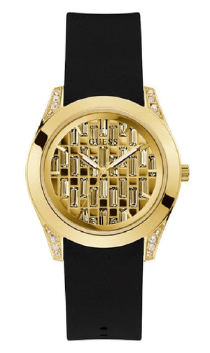  Shop Authentic Guess Clarity Gold Dial Black Silicone Strap Watch for Women - GW0109L1 - Luxxuri