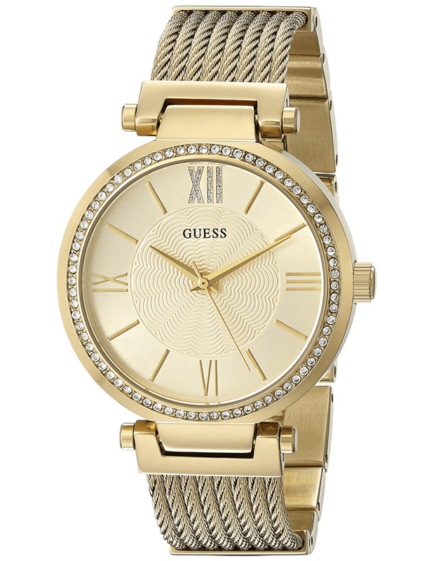  Shop Authentic Guess Soho Champagne Dial Stainless Steel Mesh Bracelet Watch For Women - W0638L2 - Luxxuri
