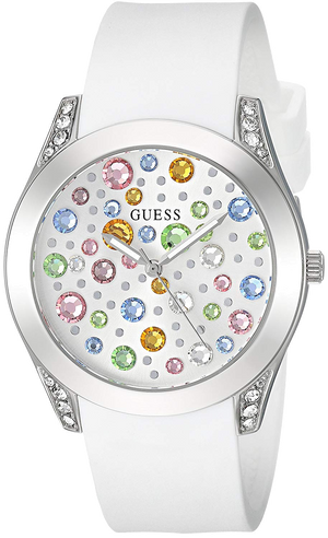 Shop Authentic Guess Wanderlust Crystals Silver Dial White Rubber Strap Watch for Women - W1059L1 - Luxxuri