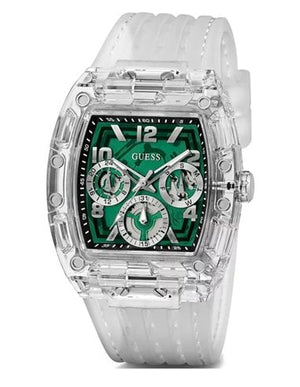  Shop Authentic Guess Phoenix Quartz Green Dial Transparent Silicone Strap Watch For Men - GW0499G8 - Luxxuri