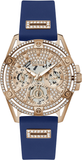 Shop Authentic Guess Queen Quartz Crystals Rose Gold Dial Blue Silicone Strap Watch For Women - GW0536L5 - Luxxuri