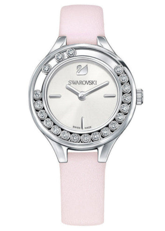  Shop Authentic Swarovski Lovely Crystals Silver Dial Pink Leather Strap Watch for Women - 5261493 - Luxxuri