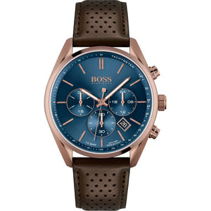  Shop Authentic Hugo Boss Champion Blue Dial Brown Leather Strap Watch for Men - 1513817 - Luxxuri