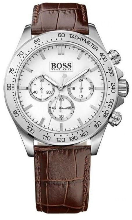  Shop Authentic Hugo Boss Ikon White Dial Brown Leather Strap Watch for Men - 1513175 - Luxxuri