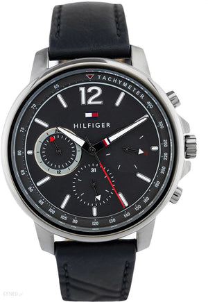  Shop Authentic Tommy Hilfiger London Chronograph Grey Dial Black Leather Strap Watch for Men - 1791533 - Luxxuri