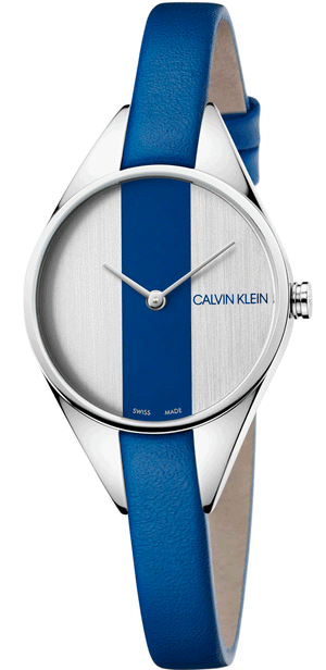  Shop Authentic Calvin Klein Rebel Blue Silver Dial Blue Leather Strap Watch for Women - K8P231V6 - Luxxuri