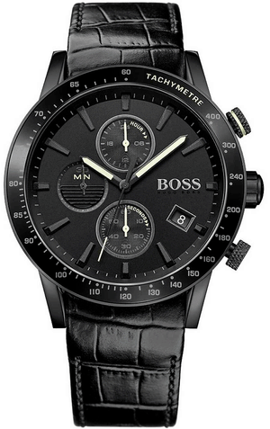  Shop Authentic Hugo Boss Rafale Chronograph Black Dial Black Leather Strap Watch For Men - 1513389 - Luxxuri
