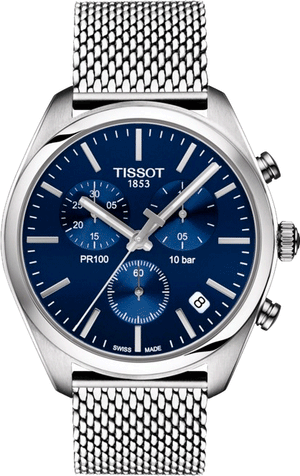  Shop Authentic Tissot PR 100 Chronograph Blue Dial Silver Mesh Bracelet Watch for Men - T101.417.11.041.00 - Luxxuri