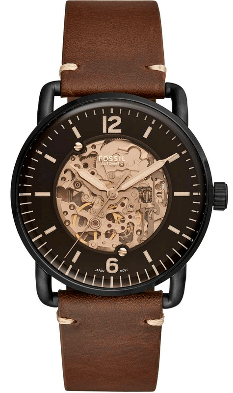  Shop Authentic Fossil Commuter Automatic Black Dial Brown Leather Strap Watch for Men - ME3158 - Luxxuri