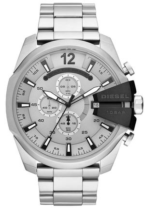  Shop Authentic Diesel Mega Chief Chronograph Silver Dial Silver Steel Strap Watch For Men - DZ4501 - Luxxuri