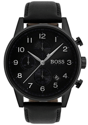  Shop Authentic Hugo Boss Navigator Black Dial Black Leather Strap Watch for Men - 1513497 - Luxxuri