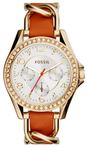 Shop Authentic Fossil Riley Multifunction White Dial Orange Leather Strap Watch for Women - ES3723 - Luxxuri