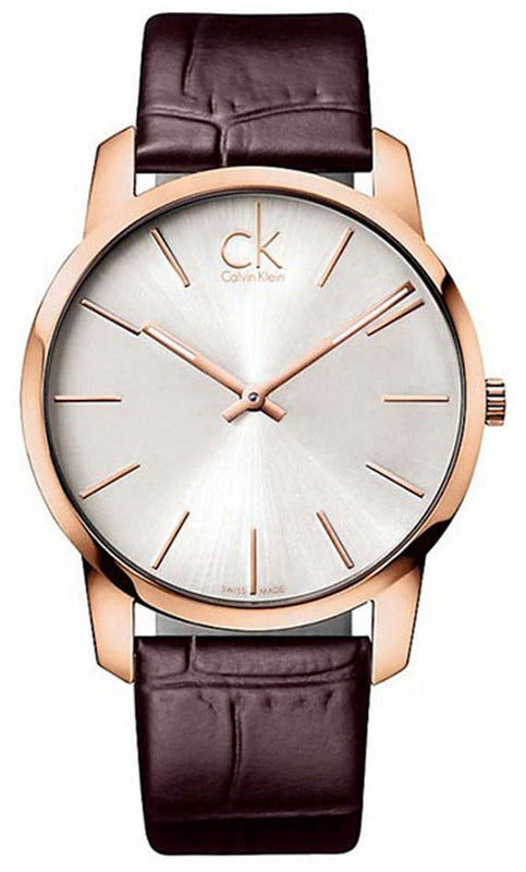  Shop Authentic Calvin Klein City White Dial Brown Leather Strap Watch for Men - K2G21629 - Luxxuri