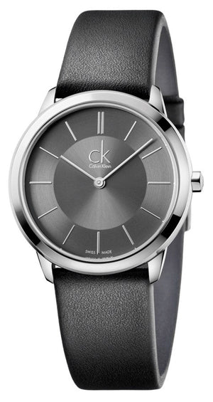  Shop Authentic Calvin Klein Minimal Grey Dial Black Leather Strap Watch for Men - K3M221C4 - Luxxuri