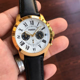  Shop Authentic Fossil Grant Chronograph White Dial Black Leather Strap Watch for Men - FS5272 - Luxxuri