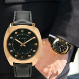  Shop Authentic Gucci GG2570 Quartz Black Dial Black Leather Strap Watch For Men - YA142309 - Luxxuri