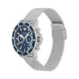 Emporio Armani Diver Chronograph Blue Dial Silver Mesh Strap Watch for Men - AR11587