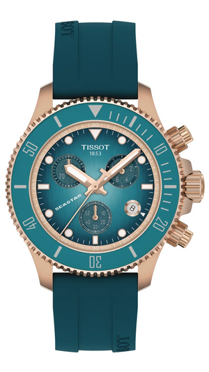 Tissot Seastar 1000 Chronograph Turqouise Dial Turqouise Rubber Strap Watch for Women - T120.217.37.041.00
