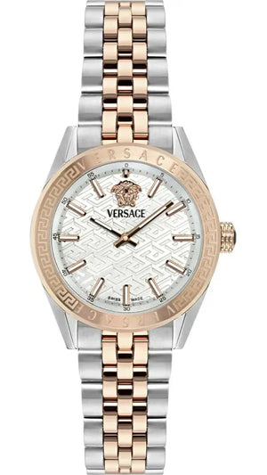  Shop Authentic Versace V-Code Analog White Dial Two Tone Steel Strap Watch for Women - VE8I00624 - Luxxuri