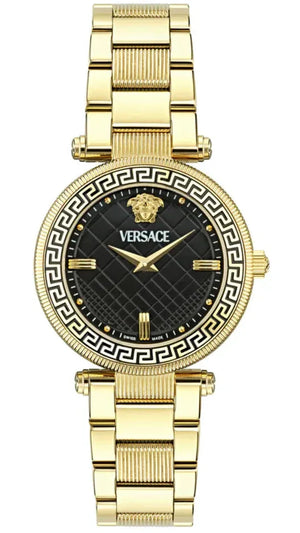  Shop Authentic Versace Reve Analog Black Dial Gold Steel Strap Watch for Women - VE8B00624 - Luxxuri