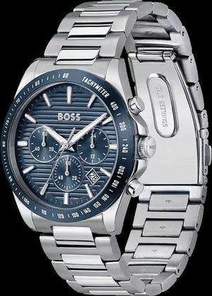 Hugo Boss Strike Chronograph Blue Dial Silver Steel Strap Watch for Men - 1514240