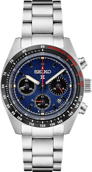 Seiko Prospex Speedtimer Solar Chronograph Blue Dial Silver Steel Strap Watch for Men - SSC815