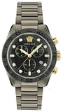  Shop Authentic Versace Greca Dome Chronograph Black Dial Grey Steel Strap Watch for Men - VE6K00623 - Luxxuri