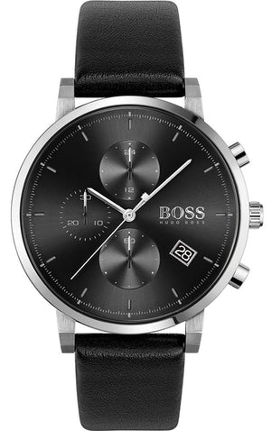  Shop Authentic Hugo Boss Integrity Chronograph Black Dial Black Leather Strap Watch for Men - 1513777 - Luxxuri