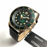 Citizen Mechanical Automatic Green Dial Brown Leather Strap Watch for Men - NJ0173-18X