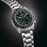 Seiko Prospex Speedtimer Solar Chronograph Green Dial Silver Steel Strap Watch for Men - SSC933