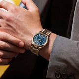 Citizen Tsuyosa 60 Automatic Blue Dial Rose Gold Steel Strap Watch for Men - NK0023-57L