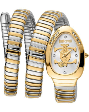 Just Cavalli Glam Evo 5 Silver Dial Two Tone Steel Strap Watch for Women - JC1L228M0065