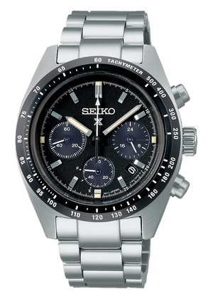 Seiko Prospex Speedtimer Solar Chronograph Black Dial Silver Steel Strap Watch for Men - SSC819