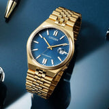 Citizen Tsuyosa 60 Automatic Blue Dial Rose Gold Steel Strap Watch for Men - NK0023-57L