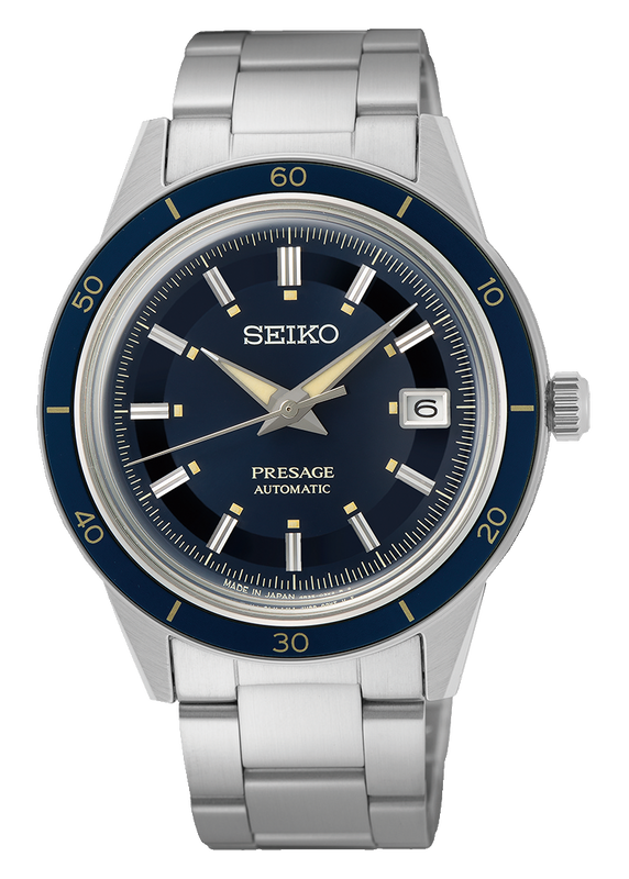 Seiko Presage Style60's Automatic Blue Dial Silver Steel Strap Watch for Men - SRPG05J1