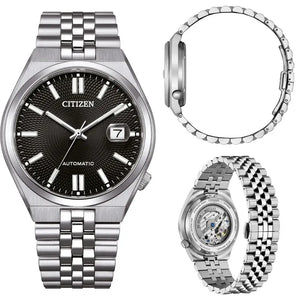 Citizen Tsuyosa 60 Automatic Black Dial Silver Steel Strap Watch for Men - NK0020-55E