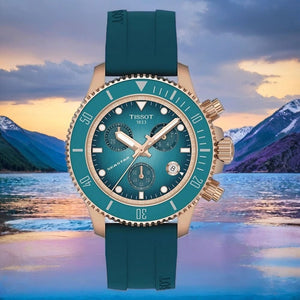 Tissot Seastar 1000 Chronograph Turqouise Dial Turqouise Rubber Strap Watch for Women - T120.217.37.041.00