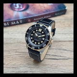 Citizen Mechanical Automatic Black Dial Black Leather Strap Watch for Men - NJ0176-10E