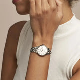 Seiko Presage Cocktail Time Skydiving Automatic Diamonds Mother of Pearl Dial Silver Steel Strap Watch for Women - SRE009J1