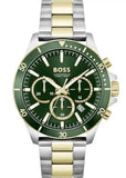 Hugo Boss Troper Chronograph Green Dial Two Tone Steel Strap Watch for Men - 1514154