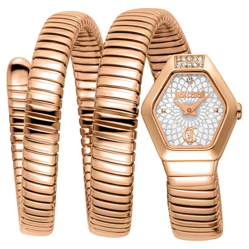 Just Cavalli Romina Silver Dial Rose Gold Steel Strap Watch for Women - JC1L395M0045