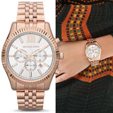  Shop Authentic Michael Kors Lexington Chronograph White Dial Rose Gold Steel Strap Watch For Women - MK8313 - Luxxuri