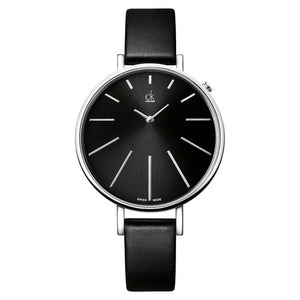  Shop Authentic Calvin Klein Equal Black Dial Black Leather Strap Watch for Women - K3E231C1 - Luxxuri