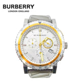  Shop Authentic Burberry Belt Chronograph Silver Dial Brown Rubber Strap Watch For Men - BU9811 - Luxxuri
