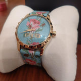  Shop Authentic Gucci G Timeless Floral Turquoise Dial Turquoise Leather Strap Watch For Women - YA1264085 - Luxxuri