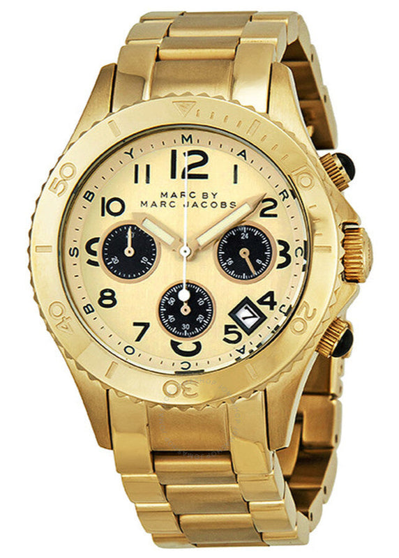  Shop Authentic Marc Jacobs Rock Metal Chronograph Gold Dial Gold Steel Strap Watch for Men - MBM3158 - Luxxuri