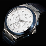  Shop Authentic Maserati Triconic Chronograph White Dial Blue Leather Strap Watch For Men - R8871639001 - Luxxuri
