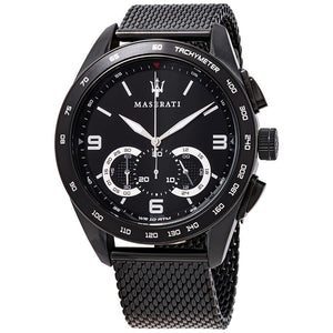  Shop Authentic Maserati Traguardo Chronograph Black Dial Black Mesh Bracelet Watch For Men - R8873612031 - Luxxuri