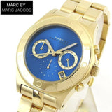  Shop Authentic Marc Jacobs Blade Chronograph Blue Dial Gold Steel Strap Watch for Women - MBM3307 - Luxxuri