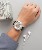  Shop Authentic Fossil Grant Automatic Skeleton White Dial Black Leather Strap Watch for Men - ME3101 - Luxxuri